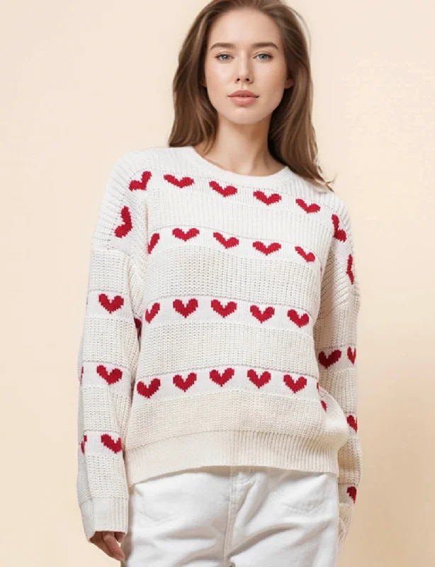 Ladies Valentine Mid Neck Red Heart Sweater SKT41055 Sweater Knitwear Pullover