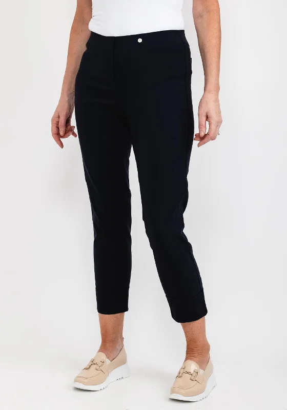 Robell Bella 09 Turn Up Ankle Grazer Trousers, Navy Trousers Seasonal Trendy