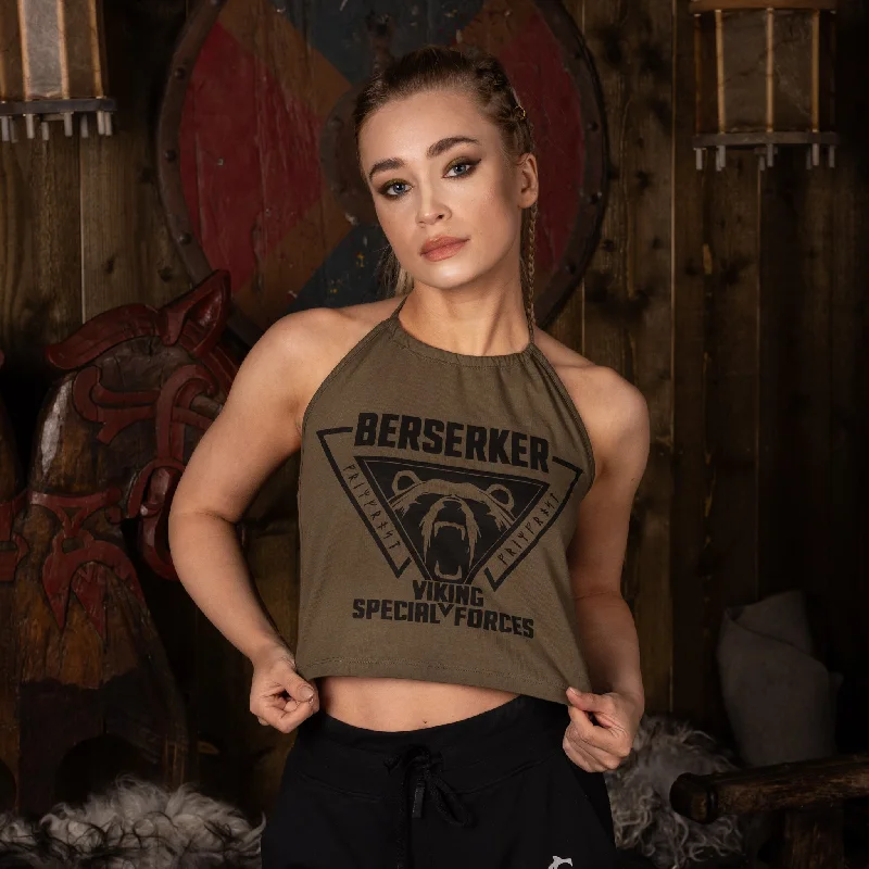 Crop Top, Berserker, Green Cashmere Blend Cotton Blend Poly Blend