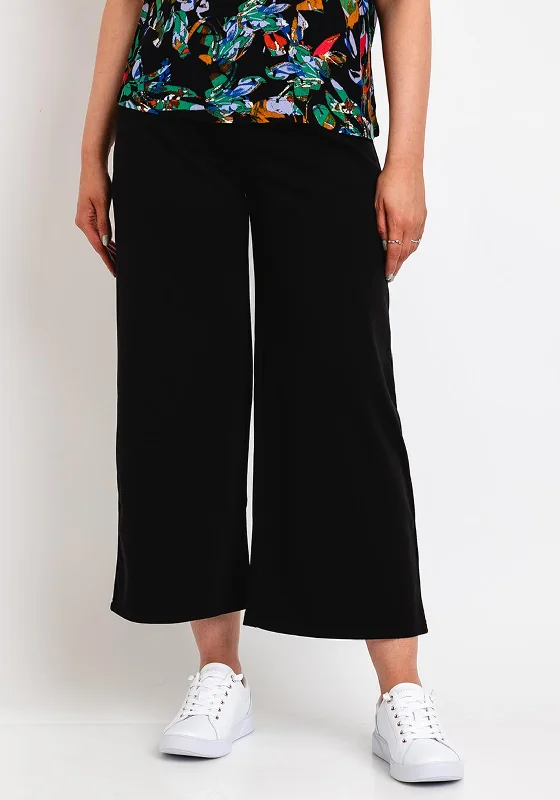 ICHI Kate Wide Leg Cropped Trouser, Black Trousers Floral Bohemian