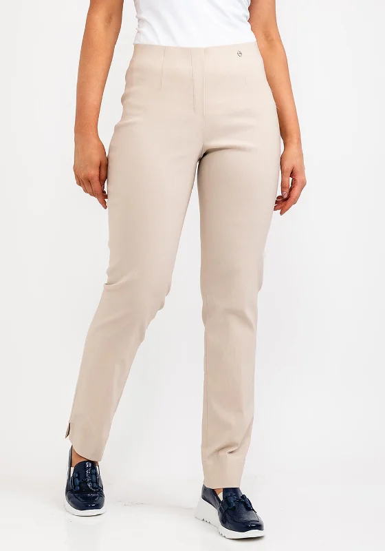 Robell Marie Full Length Slim Leg Trousers, Beige Trousers Business Professional