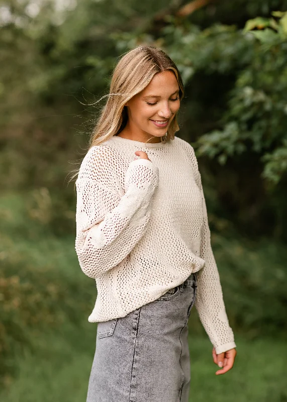 Flower Detail Open-Knit Sweater - FINAL SALE Chenille Fabric Brocade Fabric Lace Fabric