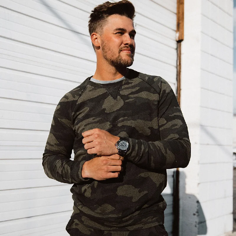 Men's Sweatshirt, Green Camo Hoodie with Set-In Sleeves Structured Classic