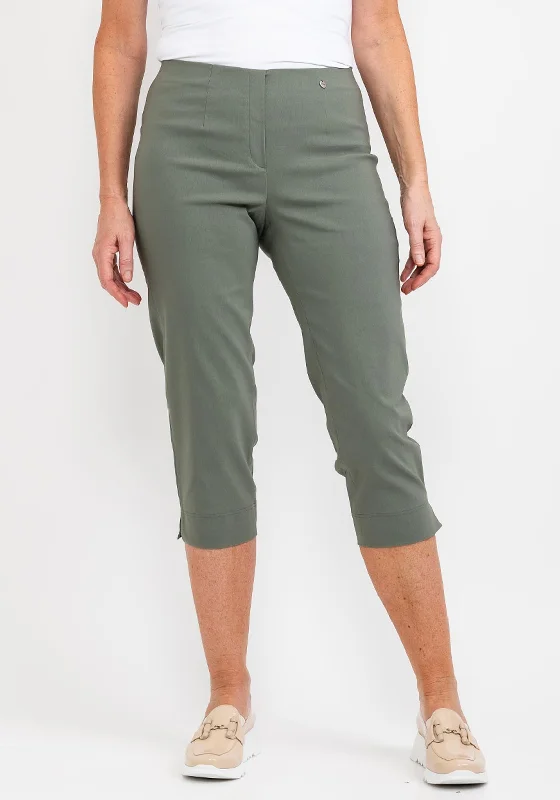 Robell Marie 07 Slim Fit Cropped Trousers, Ivy Green Trousers Fleece Cozy