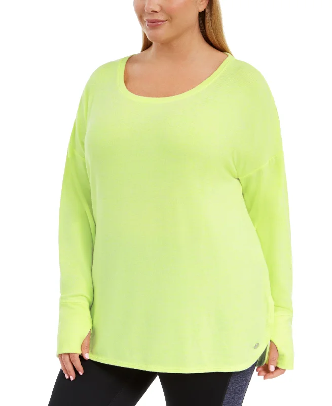 Ideology Plus Women's Long-Sleeve Athletic Sweatshirt, Barbell, 1X Hoodie with Hem Drawcord Adjustable Customizable