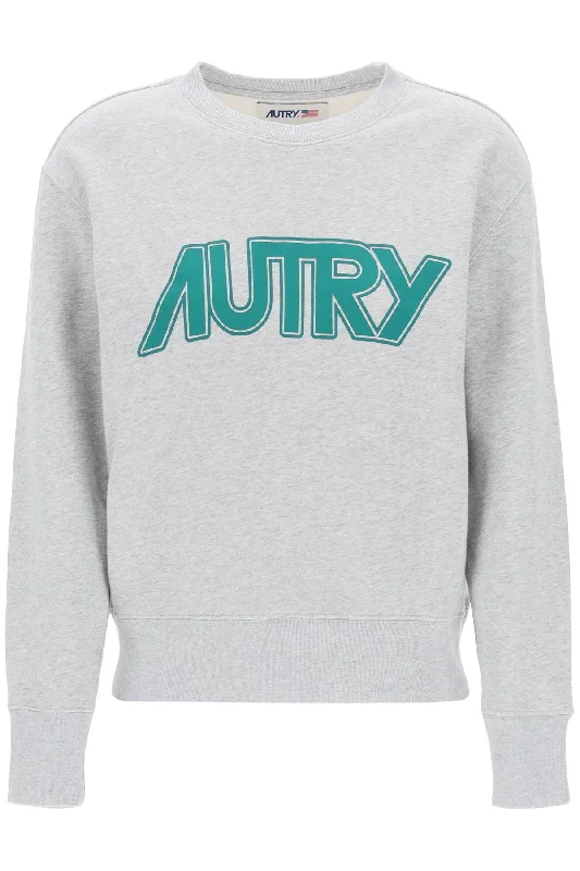 Autry sweatshirt with maxi logo print SWPW514M MELANGE Zip Hoodie Drawstring Kangaroo Pocket