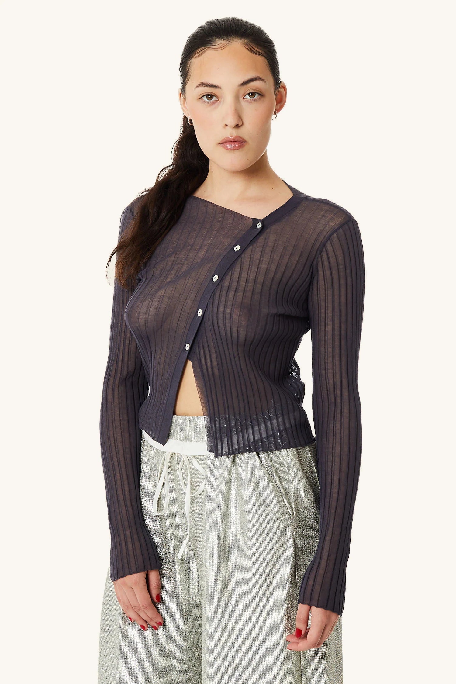 Sheer Shadow Asym Sweater Sweater Knitwear Pullover