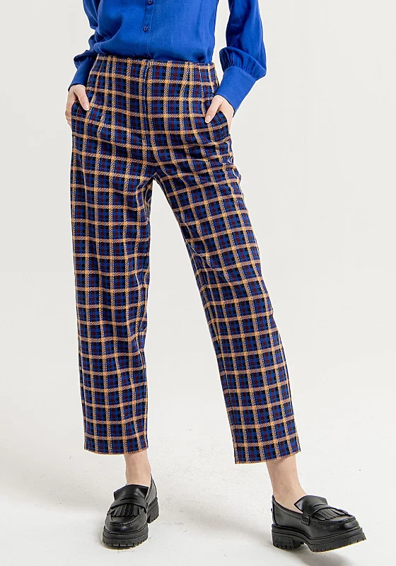 Surkana Plaid High Waist Cropped Trouser, Blue Trousers chic elegant