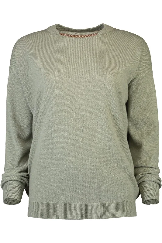 Long Sleeve Crewneck Sweater With Monili Trim Sweater Knitwear Pullover