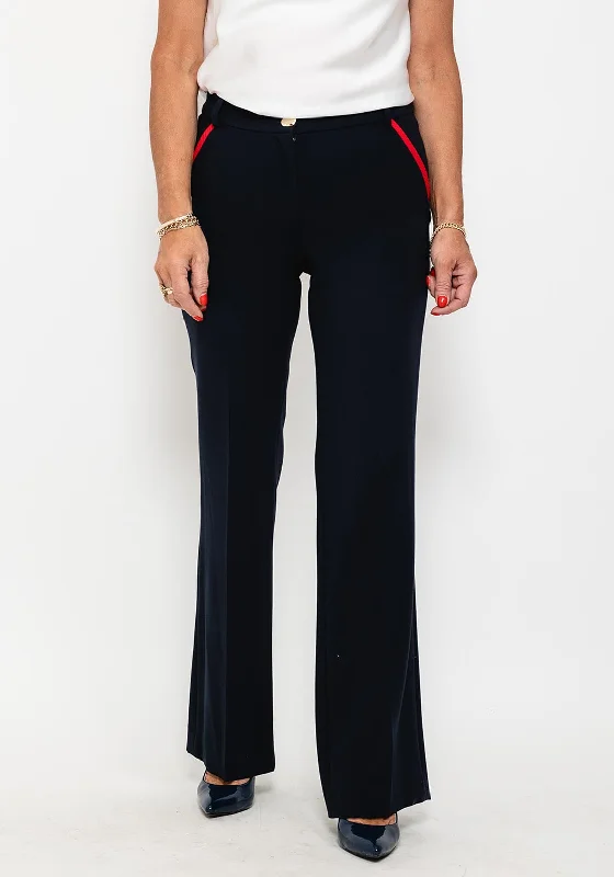 Badoo Contrast Trim Straight Leg Trousers, Navy Trousers sophisticated sleek