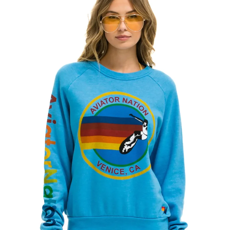 Logo Sweatshirt Ocean Hoodie with Distressed Vintage Worn