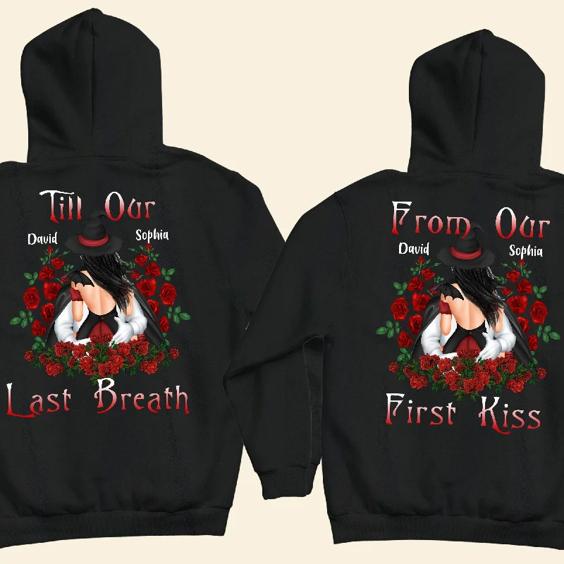 Till Our Last Breath - Personalized Matching Couple Back Printed Hoodies Hoodie with Snap Buttons Easy Quick