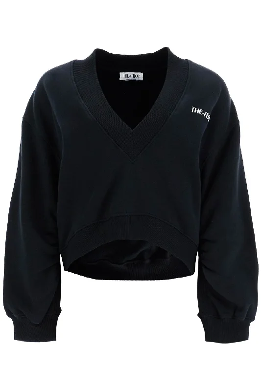 oversized sweatshirt with deep v-neck 247WCF10JF03 BLACK Hoodie with Rolled Sleeves Casual Relaxed