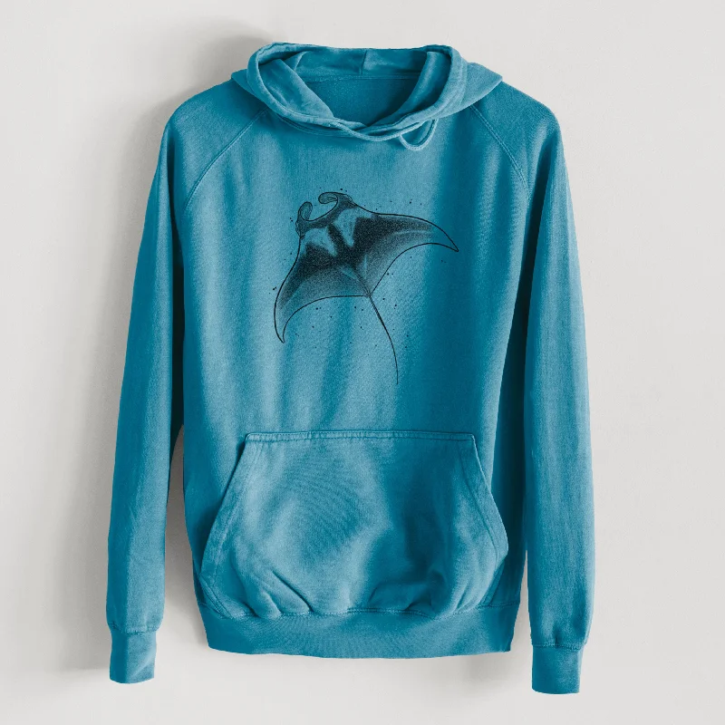 Reef Manta Ray - Ꮇonula alfredi  - Mid-Weight Unisex Vintage 100% Cotton Hoodie Hoodie with High-Low Hem Asymmetrical Trendy