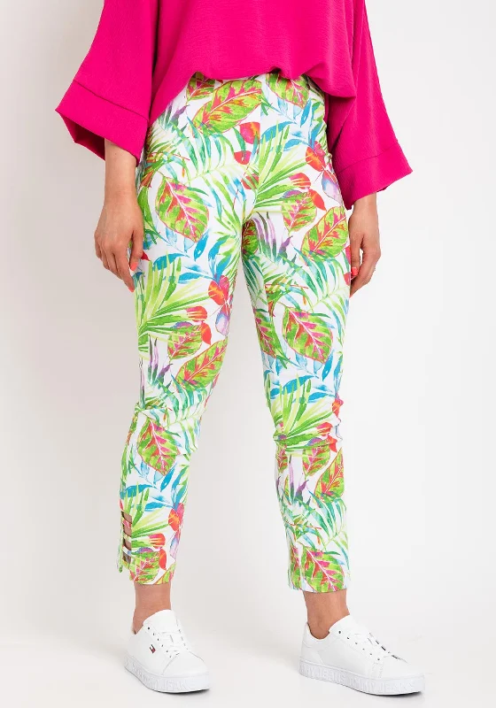 Robell Lena 09 Slim Fit Stretch Ankle Grazer Trousers, Tropical Trousers Running Lightweight