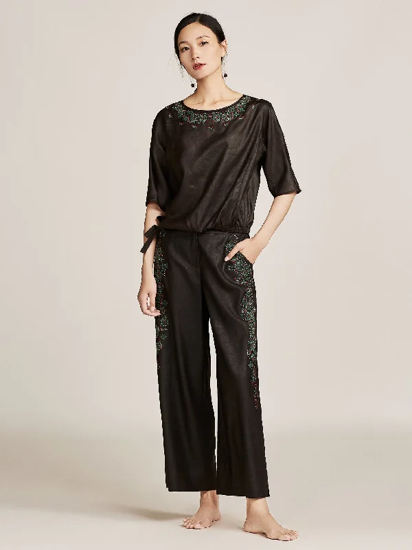 TANGY Silk embrodiered trousers Trousers Office Stylish