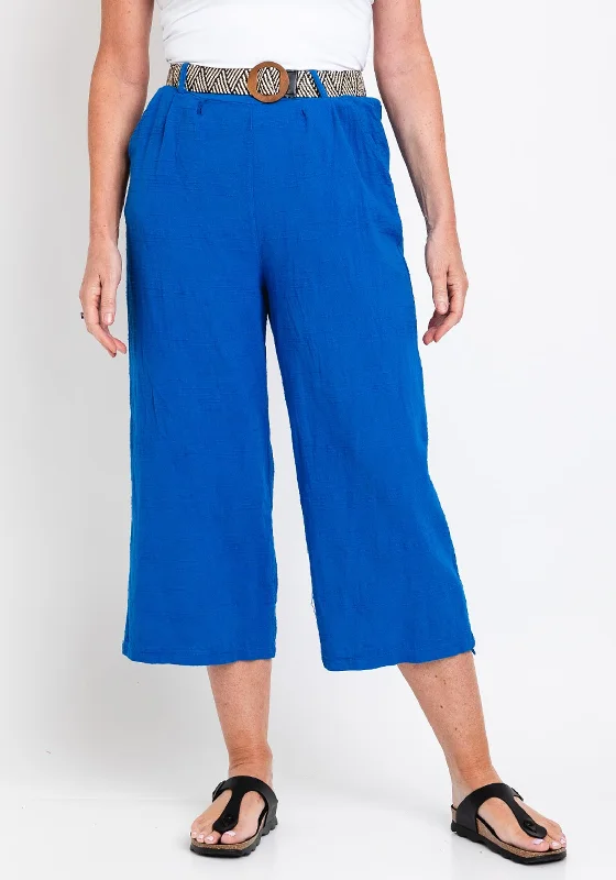 The Serafina Collection One Size Wide Leg Crop Trouser, Royal Blue Trousers Denim Distressed