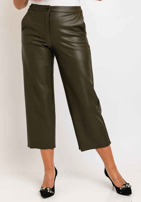 Robell Cloe 09 Faux Leather Crop Trouser, Khaki Trousers Denim Blue