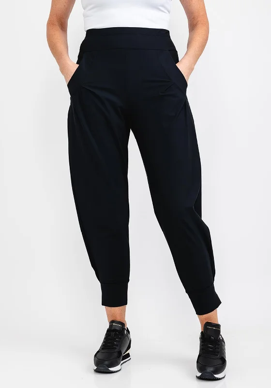 Naya Cuffed Casual Trousers, Black High Waist Slim Fit Ankle Length