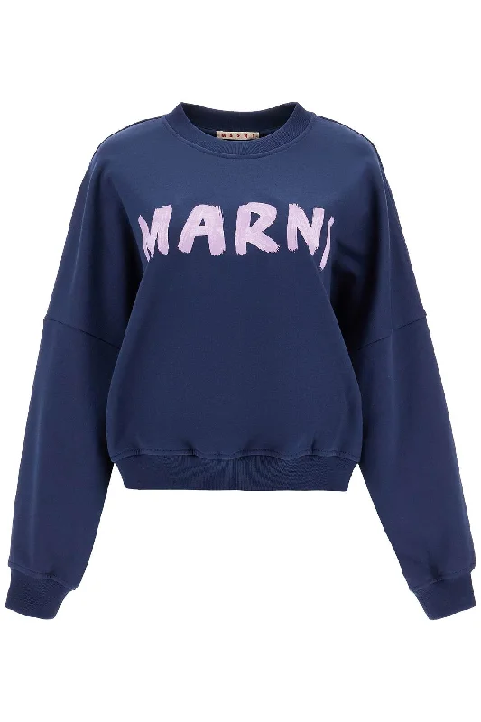 crewneck sweatshirt with logo FLJE0185P2 USCU88 BLUE KYANITE Hoodie with High-Low Hem Asymmetrical Trendy