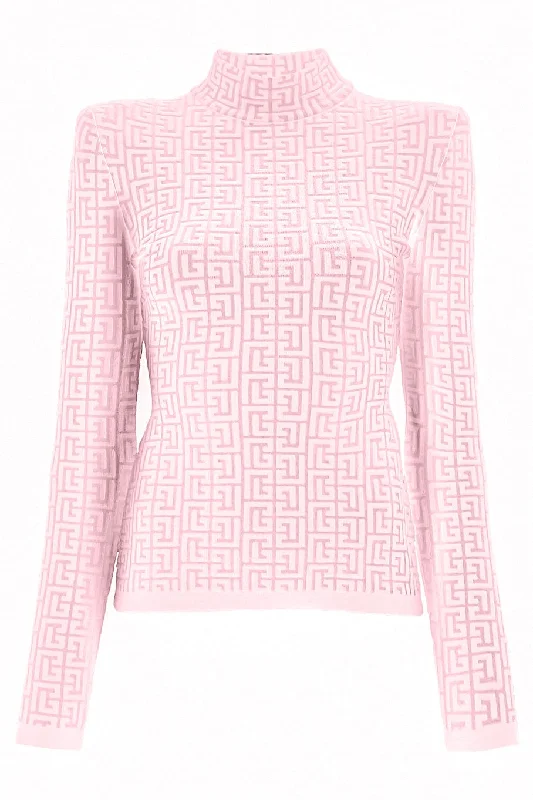 Long Sleeve Monogram Knit Sweater - Rose Thin Thick Dense