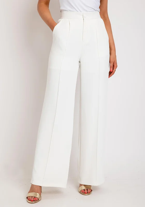 The Sofia Collection Wide Leg Trousers, White Cropped Trousers Casual Linen