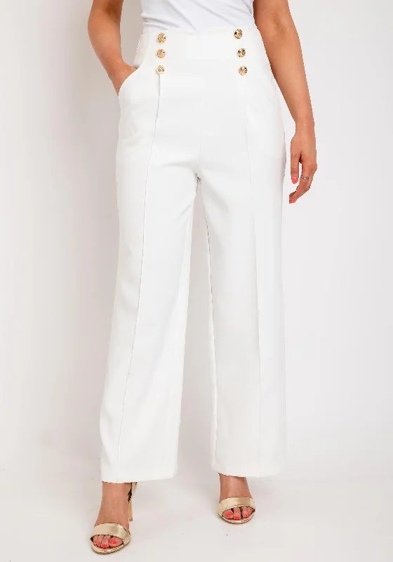 The Sofia Collection Wide Leg Button Trousers, White Trousers Cargo Utility