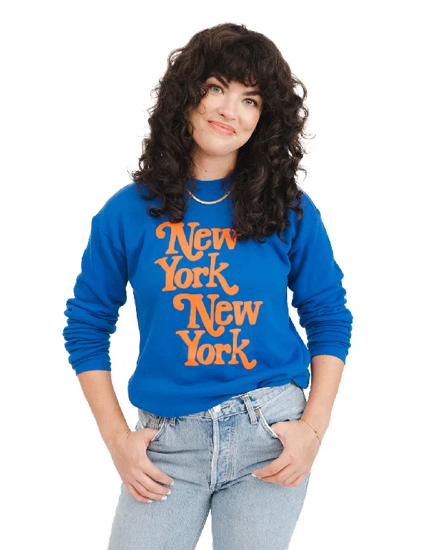 New York, New York Sweatshirt - Blue/Orange Hoodie with Thumb Holes Functional Cozy