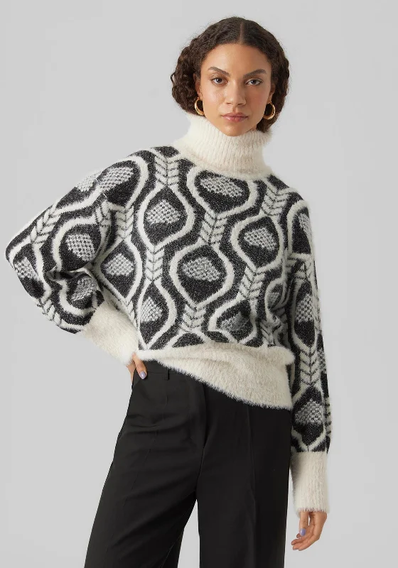 Vero Moda Nanea Furry Jumper, Black & Birch Bright Pastel Dark
