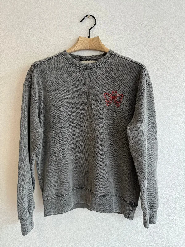 Bow Logo Crew Neck Sweater Charcoal Graphic Sweater Embroidered Appliqued