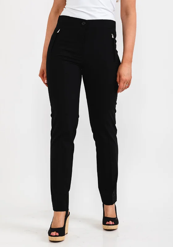 Zerres Jane Zip Pocket Slim Trousers, Black Trousers Top Rated