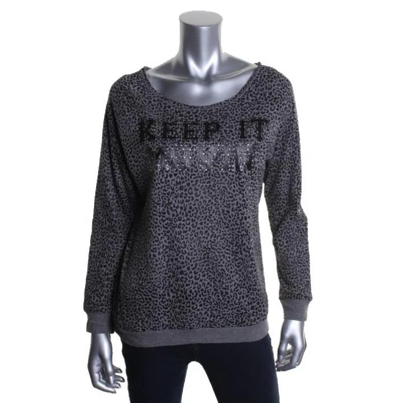 Womens Animal Print Embellished Sweatshirt Hoodie with Ribbed Cuffs Snug Fit Comfort