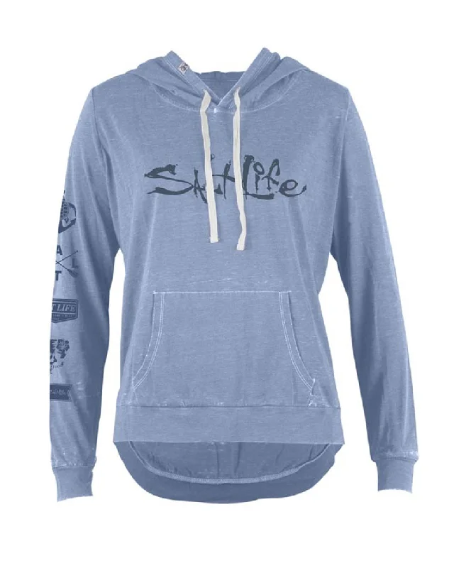Womens Oasis Sunburnt Pullover Hoodie - Chambray Hoodie with Rolled Sleeves Casual Relaxed