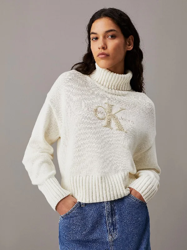 Γυναικεία μπλούζα πλεκτή CHENILLE MONOLOGO SWEATER J20J224229YBI | J20J224229YBI Open Front Closed Front Wrap Front