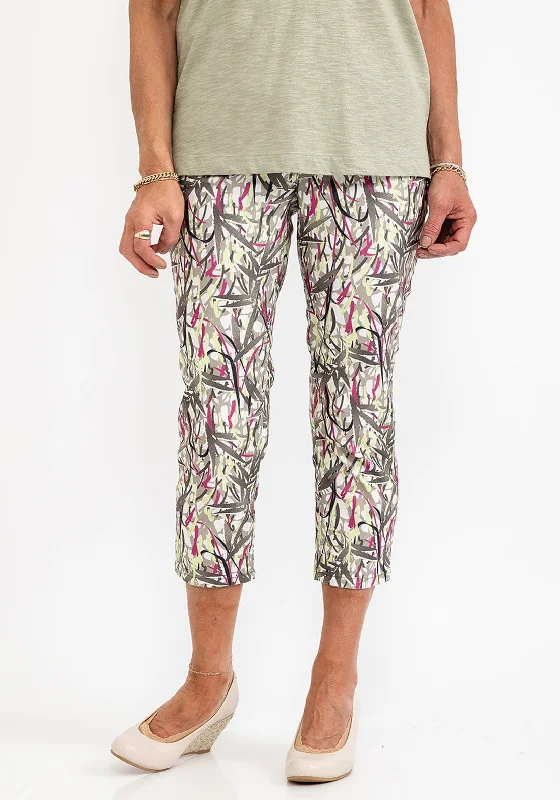 Gerry Weber Slim Leg Print Capri Trousers, Green Multi Trousers Formal Black