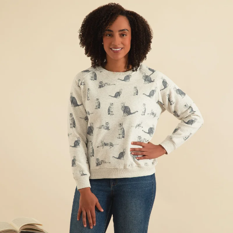 Tabby Cat Crew Sweatshirt Hoodie with Mock Neck Collared Structured
