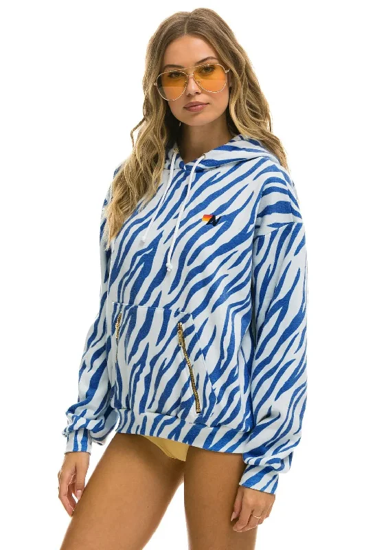 Hoodie Tiger Relaxed Hdprxztiger Blue-Tiger Hoodie with Raw Hem Edgy Unfinished