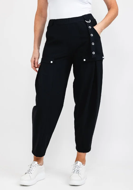 Naya Contrasting Eyelet Strap Trousers, Black Trousers Fall Fleece