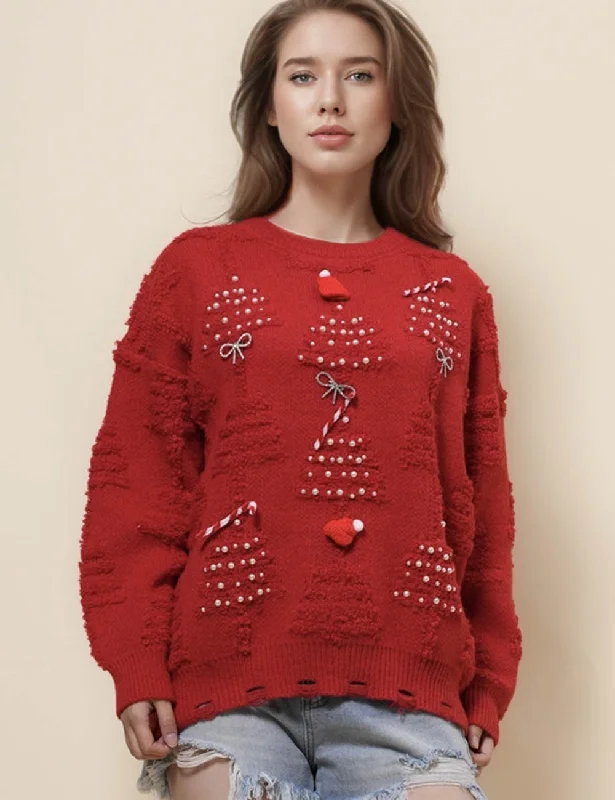 Ladies Merry Christmas Holiday 3D Knit Sweater SKT41079 Rayon Fabric Velvet Fabric Corduroy Fabric