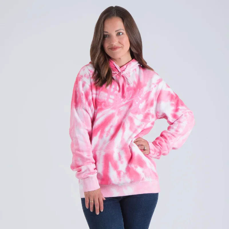 Pink Ribbon Tie-Dye Hooded Sweatshirt Hoodie with Cuffed Sleeves Snug Secure