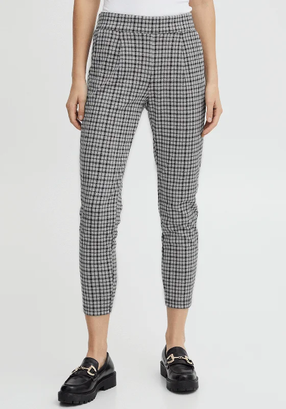 Ichi Kate Small Check Slim Fit Trousers, Cloud Dancer Trousers Palazzo Wide Leg