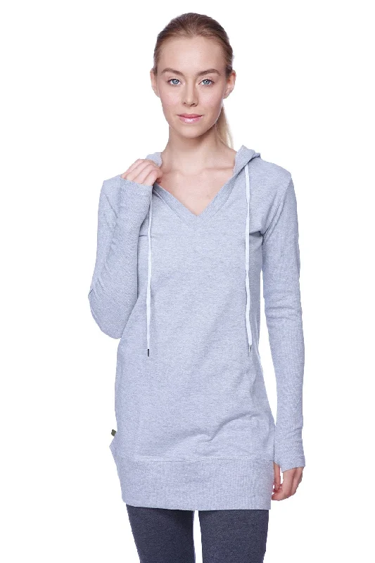 Women's Long Body Hoodie Top by 4-rth Hoodie with Zipper Placket Modern Functional
