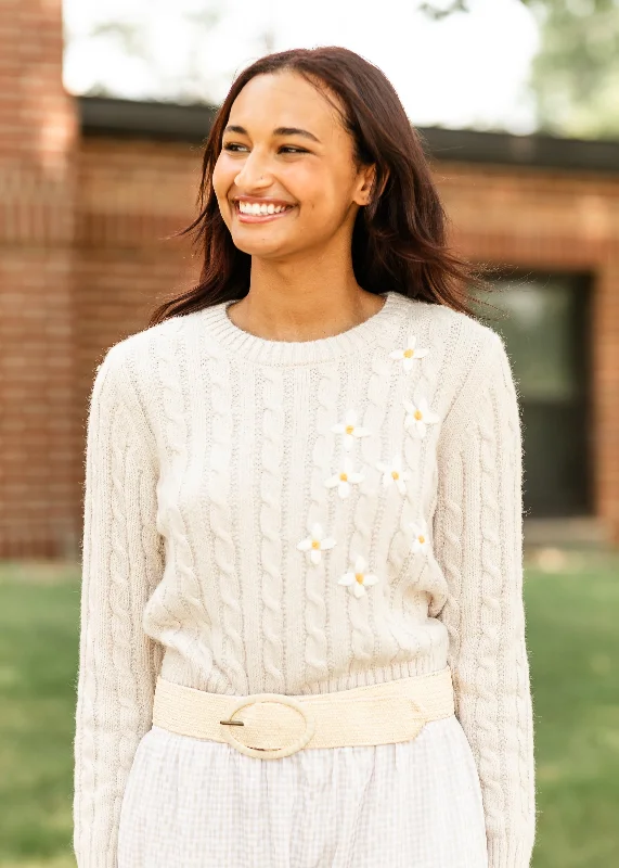 Embroidered Daisy Crewneck Sweater - FINAL SALE Terry Terry Cloth Terry Knit