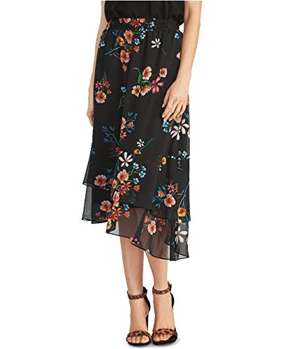 Diletta Floral Ruffled Asymmetrical Skirt denim skirt fashionable