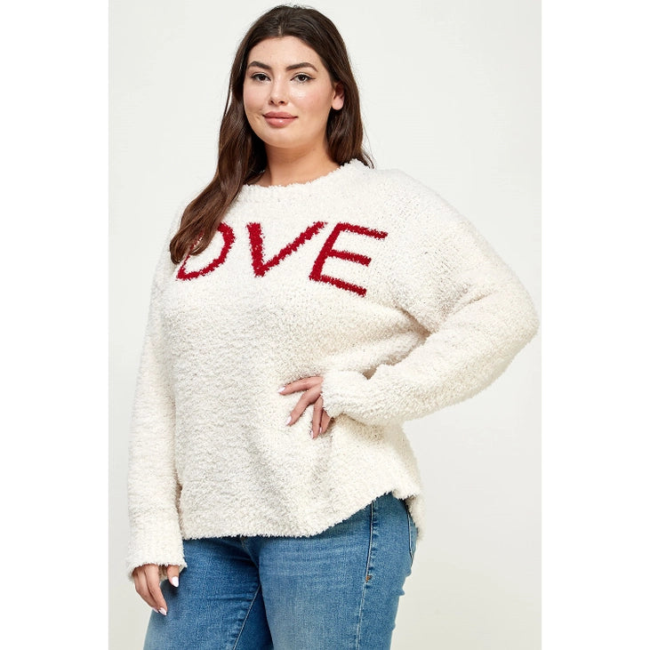 Plus Size Pullover Love Sweater Ribbed Striped Patterned