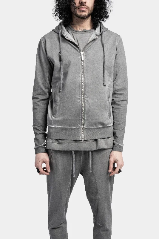 Zip hoodie pullover, Cold Dye Grey Hoodie with Ribbed Neckline Snug Warm