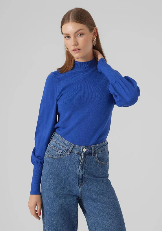 Vero Moda Holly Balloon Sleeve Sweater, Beaucoup Blue Houndstooth Herringbone Solid
