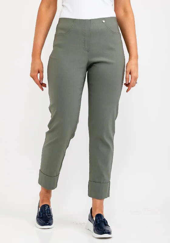 Robell Bella 09 Turn Up Ankle Grazer Trousers, Ivy Green Trousers Running Lightweight