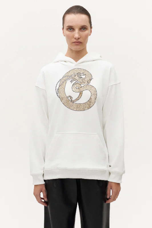 Hoodie "Dragon" crystal Hoodie with Frayed Bohemian Relaxed