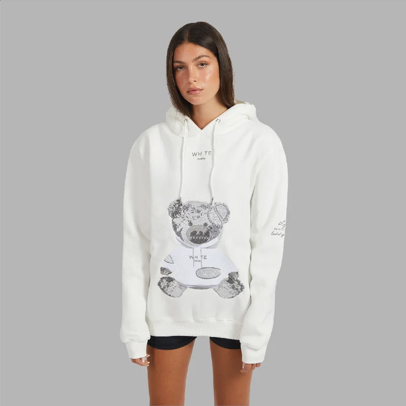 Blvck Paris - "Whte Evil Twin Teddy Bear Hoodie" - Teddy Illustration - Unisex Hoodie with Zipper Versatile Modern